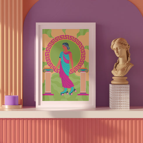 Roller Skating Grecian Goddess Art Print